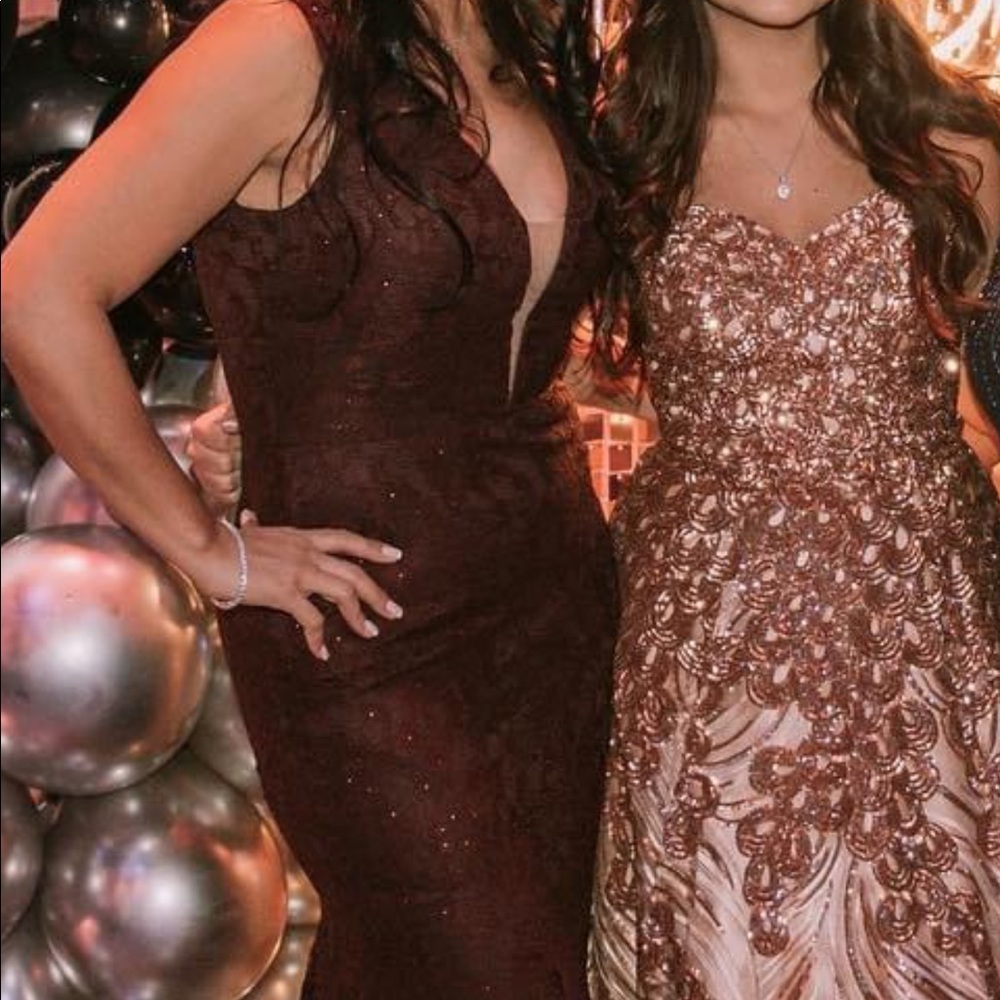 La Femme Burgundy Gown Dress